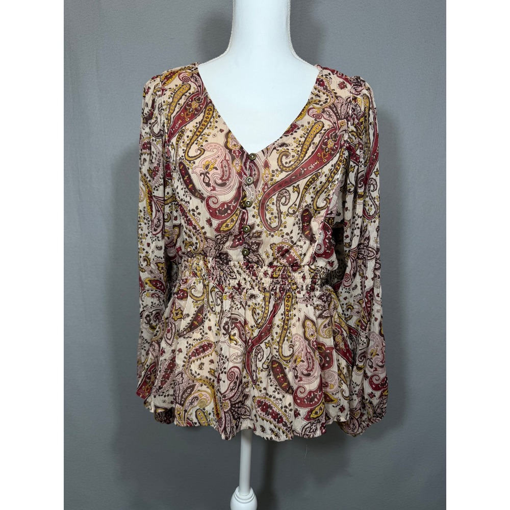 Paisley Peplum Blouse Top Long Sleeve Boho Cottagecore Size Large Maurices
